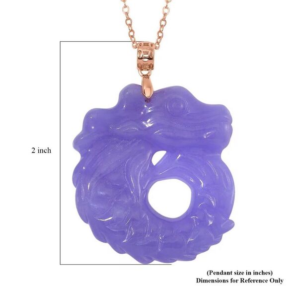 Purple Jade Carved Dragon Pendant Necklace in 14K Rose Gold/Sterling Silver - Picture 8 of 10